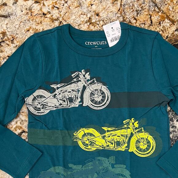 NWT J. Crew Boys' Aqua Green W/Motorcycle Graphic Long Sleeve Tee - Picture 3 of 10